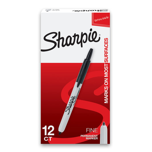 SHARPIE Retractable Permanent Markers, Fine Point, Black, 12 Count