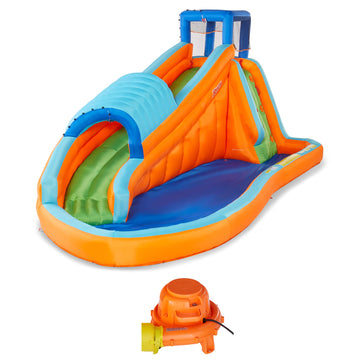 Banzai Surf Rider Kids Inflatable Outdoor Backyard Aqua Water Slide Splash Park with Climbing Wall, Tunnel Slide, and Lagoon Splash Pool