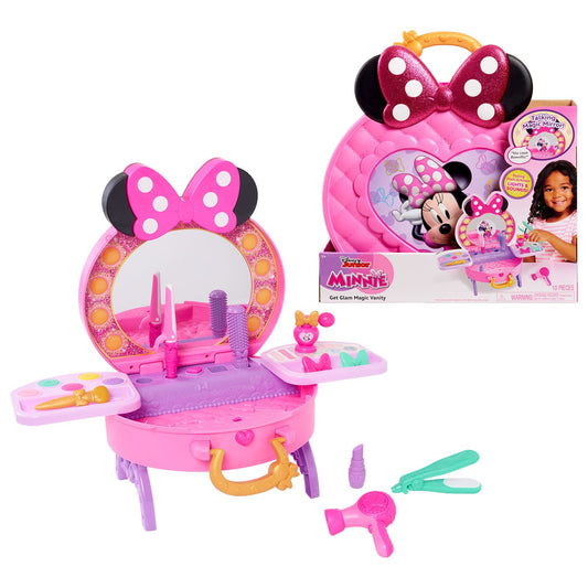 Disney Junior Minnie Mouse Get Glam Magic Table Top Pretend Play Vanity with Lights and Sounds, Officially Licensed Kids Toys for Ages 5 Up by Just Play