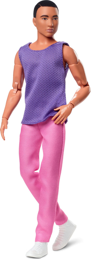 Barbie Looks Ken Doll with Black Hair Dressed in Purple Mesh Top and Pink Trousers, Posable Made to Move Body, 6 years and older