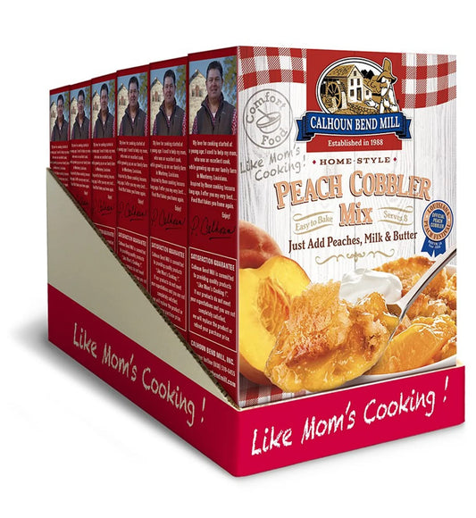 Calhoun Bend Mill Peach Cobbler Mix Sweet & Crunchy Topping Deep Dish American Dessert Versatile Delicious Crust for Cherry or Other Fruit Fillings Easy Oven or Microwave Preparation - 8 oz Pack of 6