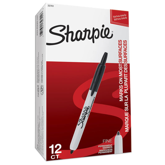 SHARPIE Retractable Permanent Markers, Fine Point, Black, 12 Count