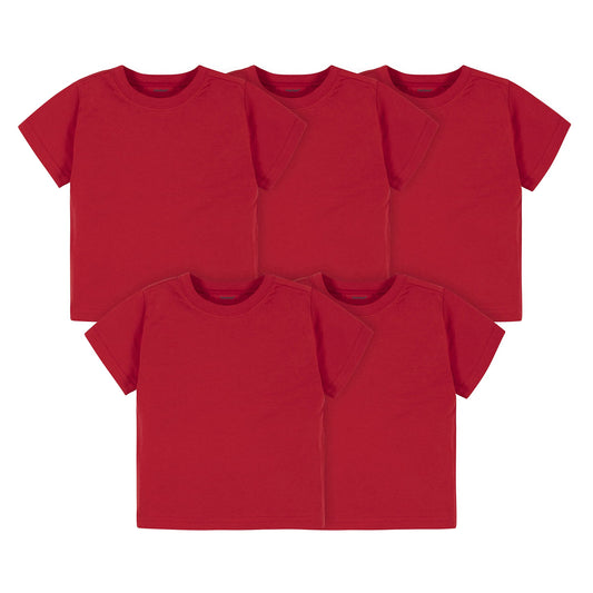 Gerber Baby Toddler 5-Pack Solid Short Sleeve T-Shirts Jersey 160 GSM, Red, 5T