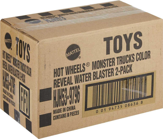 Hot Wheels Monster Trucks Color Reveal 2-Pack & Clip-On Water Tank, 2 Toy Trucks with Surprise Reveals (Styles May Vary)