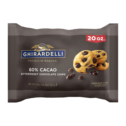 GHIRARDELLI 60% Cacao Bittersweet Chocolate Premium Baking Chips, Chocolate Chips for Valentine’s Day Cookies, 20 Oz Bag