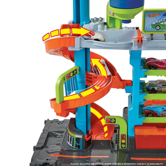 Hot Wheels City Mega Car Wash, 1 Color Shifters Car, Hot & Ice Cold Water Tanks for Mess-Free Color-Changes, Connects to Other Sets, Toy for Kids