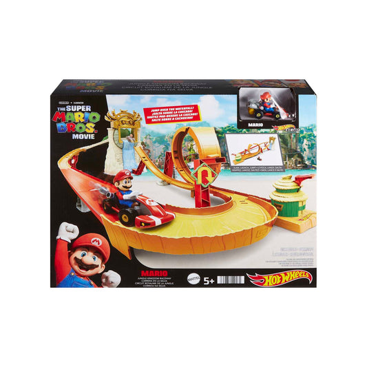 Hot Wheels The Super Mario Bros. Movie Track Set, Jungle Kingdom Raceway Playset with Mario Die-Cast Toy Car Inspired by the Film