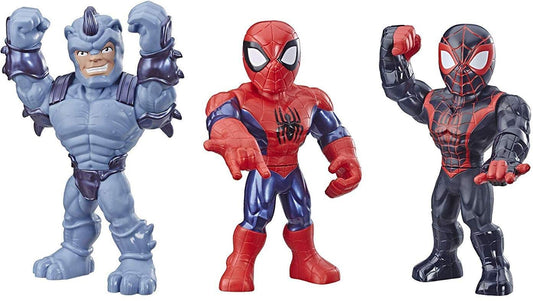 Playskool Heroes Mega Mighties Marvel Super Hero Adventures Web Warriors 3 Pack, Spider-Man, Kid Arachnid, Marvel’s Rhino, 10