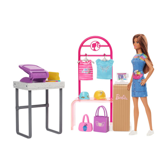 Barbie Doll & Accessories, Make & Sell Boutique Playset with Display Rack, Create Foil Designs Medium