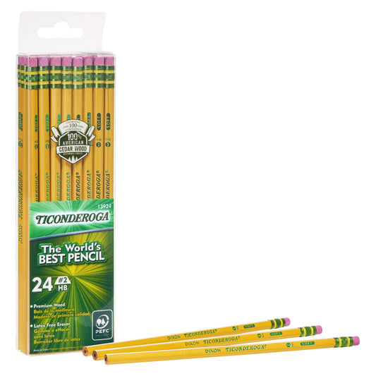 Ticonderoga #2 Pencils, Wood-Cased, 6 24-Count Hang-Tab Boxes, Total 144 Pencils, Yellow (13924) (13924N)