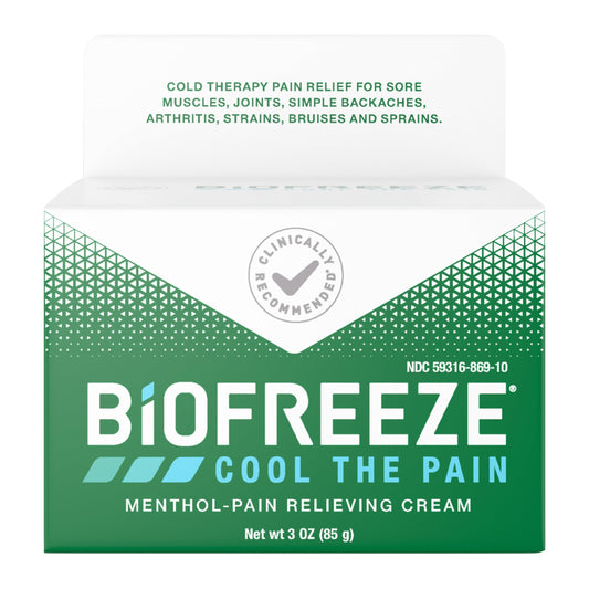 Biofreeze Cream Menthol Pain Relieving Cream 3 OZ Jar For Pain Relief Associated With Sore Muscles, Simple Backaches, Strains, Bruises, Sprains And Joint Pain (Packaging May Vary)