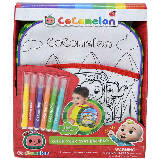Cocomelon Fashion Color Your Own Backpack - Customizable Kids Arts and Crafts for Girls and Boys, Backpack Coloring Set Art Bag for Kids, Includes 6 Color Markers to Personalize Your Own Way