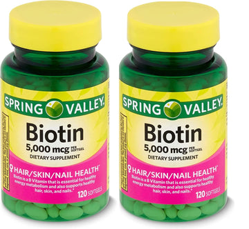 Spring Valley Biotin Dietary Supplement, 5,000 mcg, 120 Count (Pack of 2)