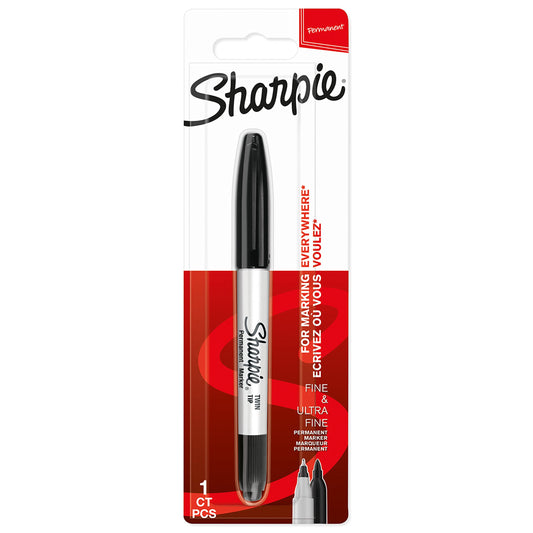 Sharpie Twin Tip Permanent Marker, Fine & Ultra-Fine Points, Black, 1 Count