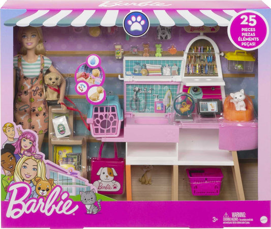 Barbie Doll (11.5-in Blonde) and Pet Boutique Playset with 4 Pets, Color-Change Grooming Feature and Accessories, Great For 3 to 7 Year Olds