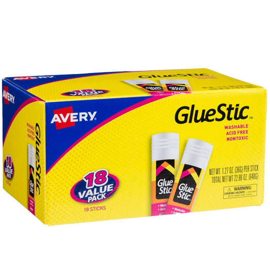 Avery Glue Stick Value Pack for Creative DIY Family Projects like photo collages and celebration cards, Washable, 1.27 oz. Permanent Glue Stic, 18pk (00192)