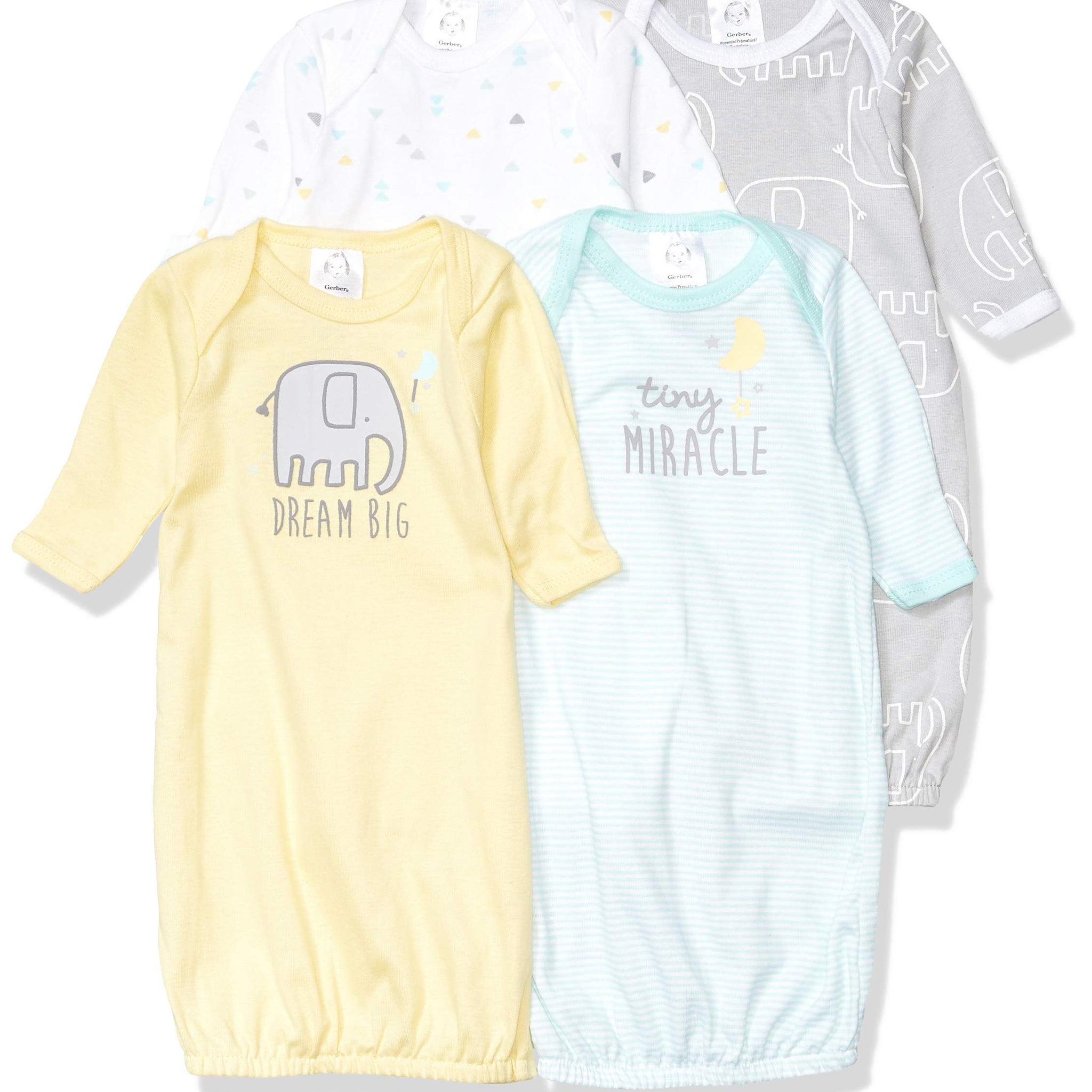 Gerber Unisex Baby Boy and Girls 4-Pack Sleeper Gown Animals Green Preemie