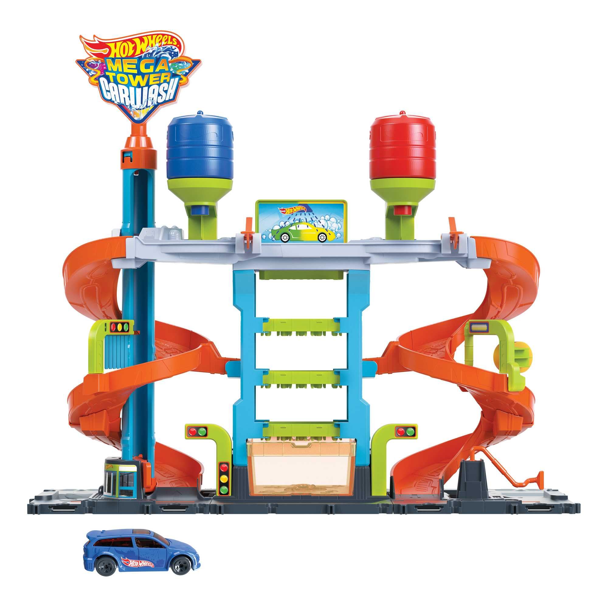 Hot Wheels City Mega Car Wash, 1 Color Shifters Car, Hot & Ice Cold Water Tanks for Mess-Free Color-Changes, Connects to Other Sets, Toy for Kids