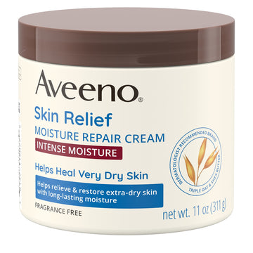 Aveeno Skin Relief Intense Moisture Repair Body Cream with Triple Oat & Shea Butter Formula, Helps Relieve & Restore Extra-Dry Skin with Long-Lasting Moisture, Fragrance-Free, 11 oz