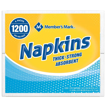 Member's Mark 1-Ply Everyday Napkins, 11.4" x 12.5" (1,200 Count)