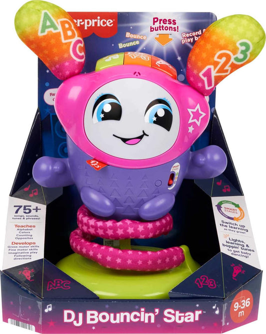 Fisher-Price Baby & Toddler Learning Toy DJ Bouncin’ Star with Music Lights & Bouncing Action for Ages 9+ Months