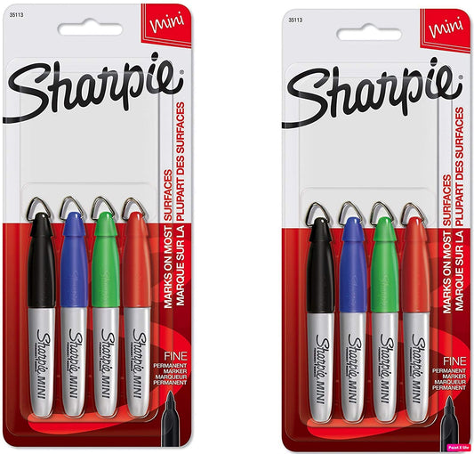 SHARPIE Mini Permanent Markers, Fine Point, Assorted Colors, 4 Count - 35113PP (2 Pack)