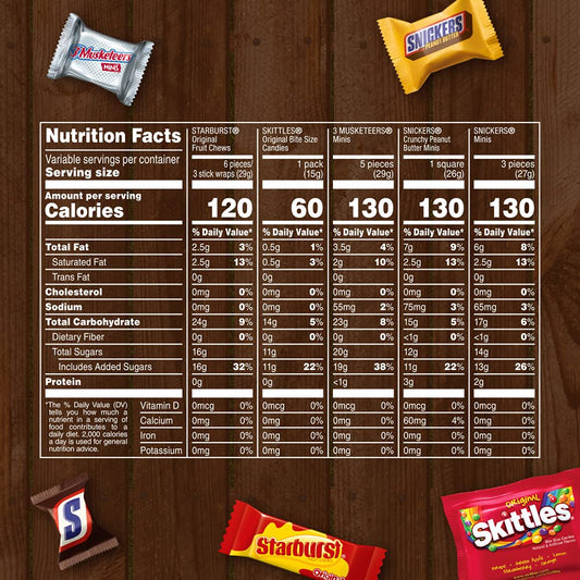 SNICKERS Chocolate Candy, SKITTLES Original Chewy Candy, STARBURST Original Chewy Candy & 3 MUSKETEERS Assorted Bulk Candy Variety Pack, 80.36 oz Bag