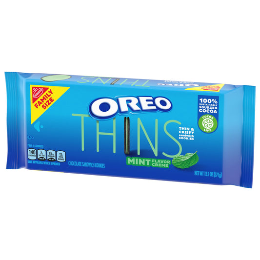 OREO Thins Chocolate Sandwich Cookies, Mint Flavored Creme, 1 Family Size Pack