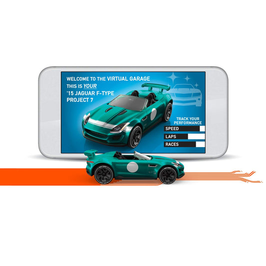 Hot Wheels id Vehicle ’15 Jaguar F-Type Project 7 with Embedded NFC Chip, Uniquely Identifiable, 1:64 Scale, for Kids Ages 8 Years and Older