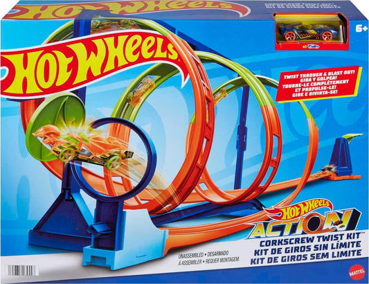 Hot Wheels Toy Car Track Set Corkscrew Twist Kit with 1:64 Scale Car, 2 Ways to Play, Connects to Other Tracks