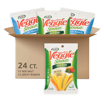 Sensible Portions Garden Veggie Straws Snack Size Variety Pack Sea Salt and Zesty Ranch, Salted, 24 Ounce