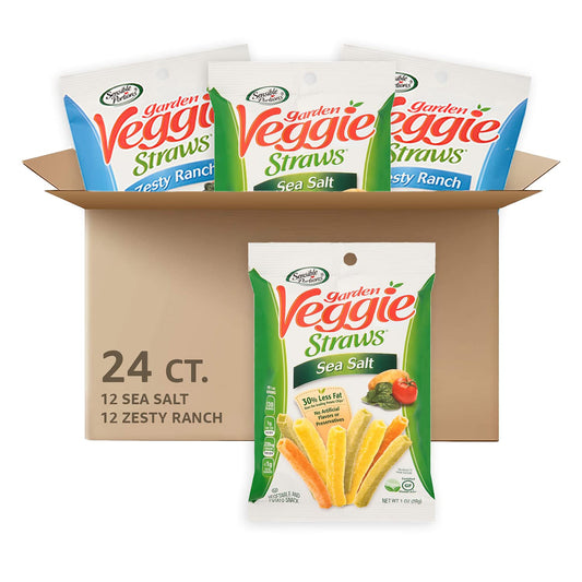 Sensible Portions Garden Veggie Straws Snack Size Variety Pack Sea Salt and Zesty Ranch, Salted, 24 Ounce