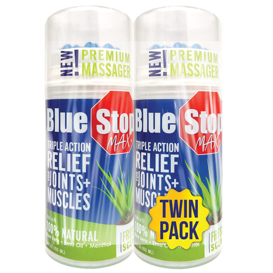 Blue Stop Max Applicator: Fast-Acting Massage Applicator for Sports Cream, Elbow Relief, Performance Roll On for Muscle & Joint Soreness - Convenient Relief for Active Individuals, 2 Pack of 3.4 Oz