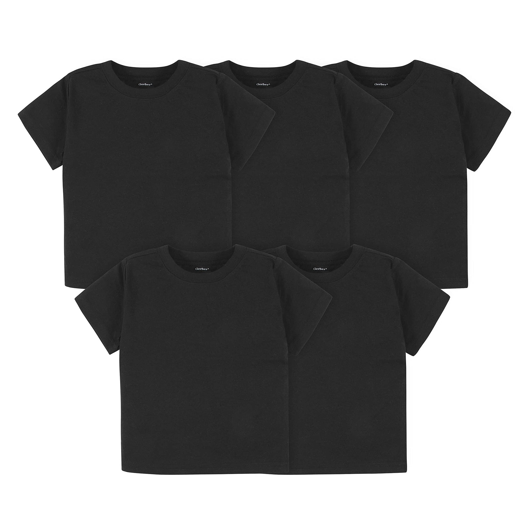 Gerber Baby Toddler 5-Pack Solid Short Sleeve T-Shirts Jersey 160 GSM, Black, 4T