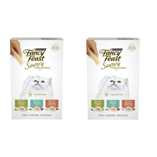 Fancy Feast Savory Puree Pouches, Variety Pack, 0.35 Ounce (Pack of 36)