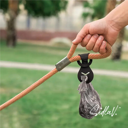 SEDLAV Hands Free Leash & Scented Doggie Poop Bags Set -All-Weather-Resistant with Robust PVC Pet Waste Pail, Swinging Nylon Rope Leash 2pcs pack