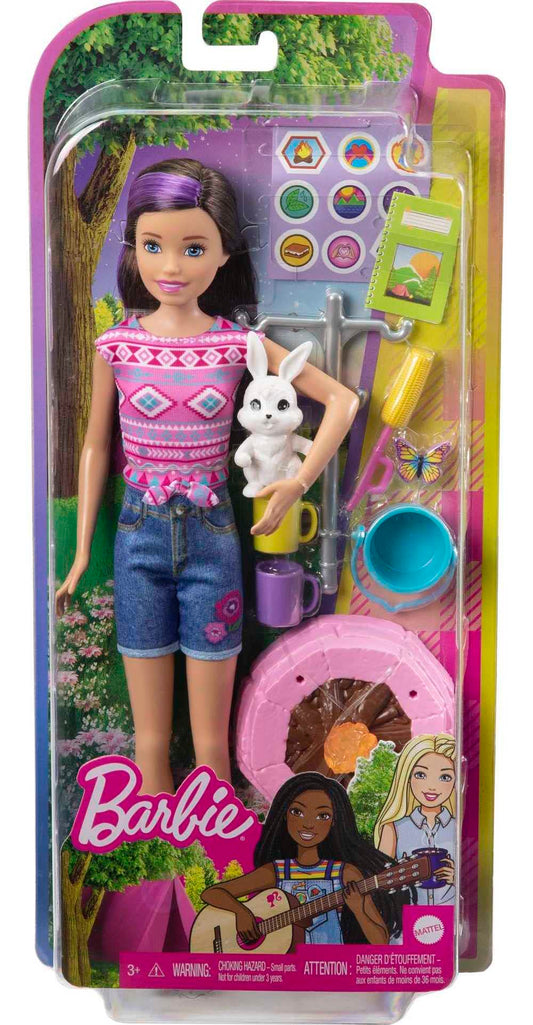 Barbie It Takes Two Camping Playset with Skipper Doll (~10 in), Pet Bunny, Firepit, Sticker Sheet & Camping Accessories, For 3 to 7 Year Olds