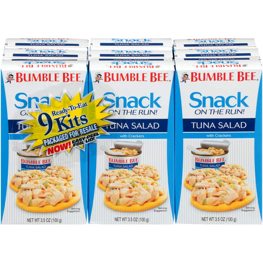 BUMBLE BEE Snack On The Run! Tuna Salad with Crackers Kit, 3.5 Ounce Kit (Pack of 9), High Protein Snack Food, Canned Tuna, Healthy Snacks for Adults