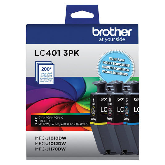 Brother Genuine LC401 3PK Standard Yield 3-Pack Ink Cartridges – Includes 1 Cartridge Each of Cyan, Magenta and Yellow