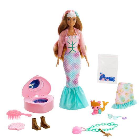 Barbie Color Reveal Peel Mermaid Fashion Reveal Doll Set with 25 Surprises Including Purple Peel-able Doll & Pet & 16 Mystery Bags with Clothes & Accessories for 2 Mermaid-Inspired Looks