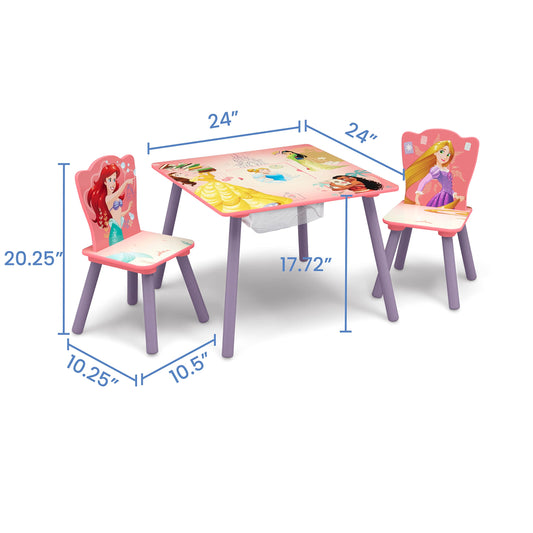 Delta Children Kids Table and Chair Set with Storage (2 Chairs Included) - Ideal for Arts & Crafts, Snack Time, Homeschooling, Homework & More, Disney Princess