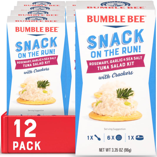 BUMBLE BEE Snack On The Run! Rosemary, Garlic & Sea Salt Tuna Salad with Crackers Kit, High Protein Snack Food, Canned Tuna, Healthy Snacks for Adults, 3.35 Ounce (Pack of 12)