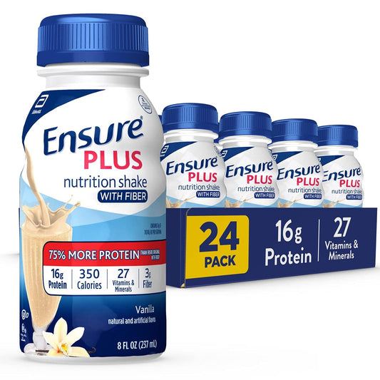Ensure Plus Liquid Nutrition Shake with Fiber, 16 Grams of Protein, , Vanilla, 8 Fl Oz Bottle (Pack of 24)