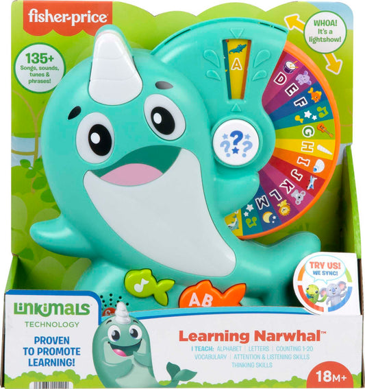 Fisher-Price Linkimals Toddler Toy Learning Narwhal with Interactive Lights Music & Educational Games for Ages 18+ Months (Amazon Exclusive)