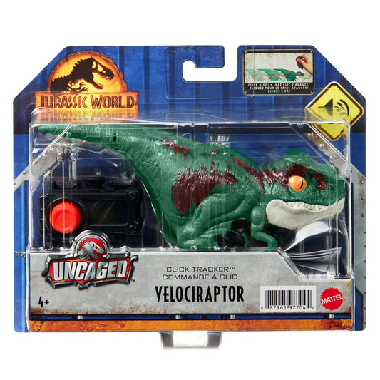 Jurassic World Dominion Uncaged Click Tracker Velociraptor Dinosaur Action Figure, Toy Gift with Interactive Motion and Sound, Clicker Control