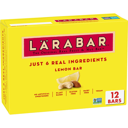 LÄRABAR Lemon Bar, Gluten Free Vegan Fruit & Nut Bars, 1.6 oz bars, 12 ct