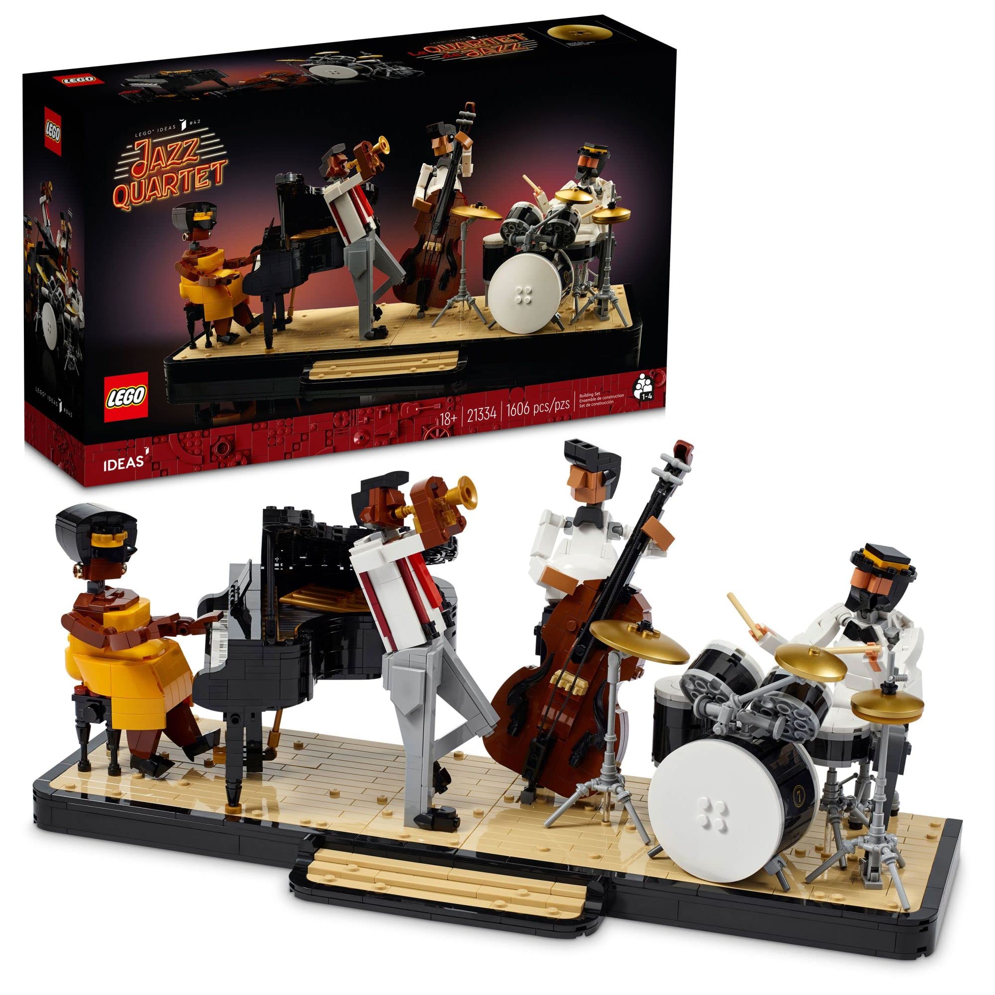LEGO Ideas Jazz Quartet, Building Set for Adults with Buildable Stage and 4 Band Musician Figures, Includes Piano, Double Bass, Trumpet and Drum Kit Instruments, Gift for Valentines Day for Him, 21334