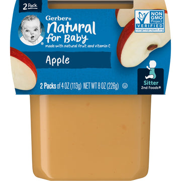 Gerber 2nd Food Baby Food Apple Puree, Natural & Non-GMO, 4 Ounce Tubs, 2-Pack (Pack of 8)