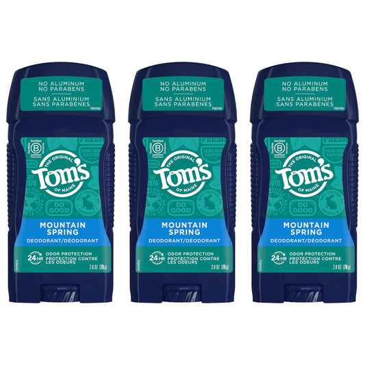 Tom's of Maine Long-Lasting Aluminum-Free Natural Deodorant for Men, Mountain Spring, 2.8 oz. 3-Pack (Packaging May Vary)