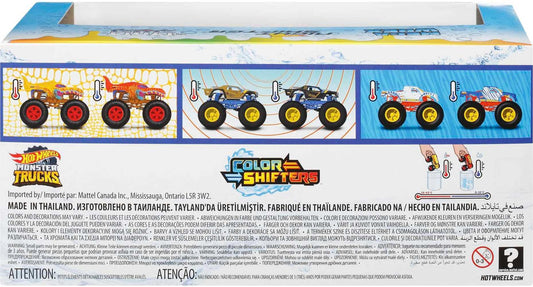 Hot Wheels Monster Trucks 1:64 Color Shifters, 3-Pack of Toy Trucks That Change Decos in Ice Cold Water & Change Back in Warm Water, Toy for Kids, HGX20